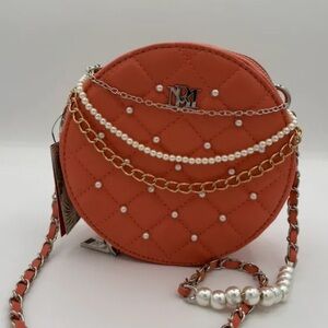 Coral badgley mischka crossbody with pearls and chain accents NWT
